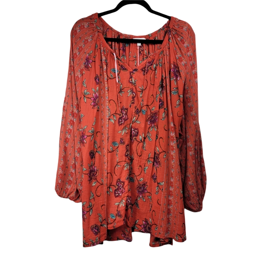 Velzera Plus Size Red Floral boho top Size 2XL